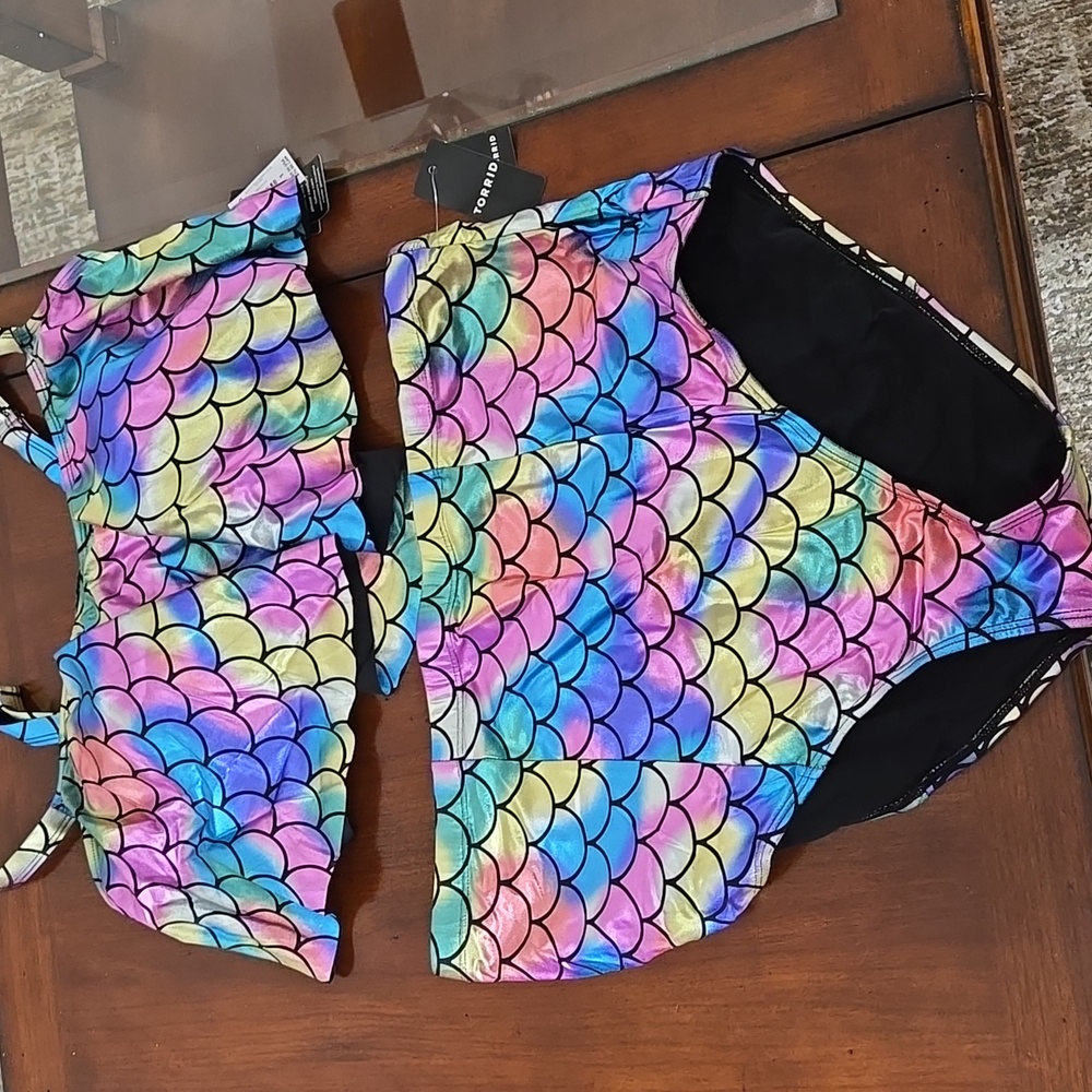 Torrid Black and Pink Bikini Set with High-Waisted Design